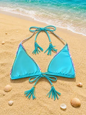 NWT Bongo Colorful Snakeskin Print Triangle Bikini Top Sz M thumbnail 2
