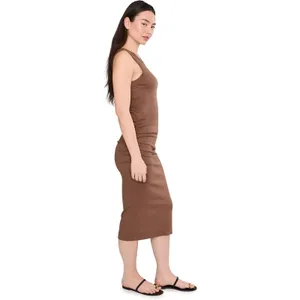 Michael Stars Wren Ribbed Tank Midi Dress Brown XL Side Slit Ruched Sleeveless thumbnail 2