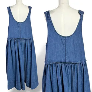 Free People XL Retro 90s Soraya Light Denim Sky Drop Waist Midi Jumper Dress thumbnail 13