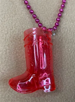 Pink Cowboy Boot Charm Necklace Fun Fiesta Party‎ Accessory Plastic Shot Glass thumbnail 1
