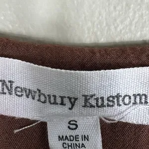 Newbury Kustom Seersucker Tiered Mini Dress Brown Cottagecore Earthy Size S thumbnail 6