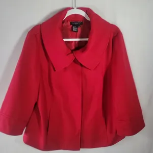 Sandro Sportswear Red Button Up Jacket Split Cowl Statement Collar Lined Size XL thumbnail 1