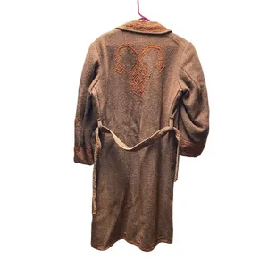 Vintage Western boho handmade size L embroidered wool midi coat. Sash tie. thumbnail 3