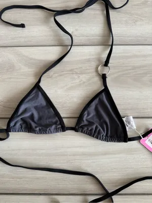 Edikted Kenni Ring Contrast Triangle Bikini Top Grey XS NWT thumbnail 6