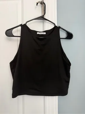 ReoRia Black High Neck Sleeveless Crop Top thumbnail 2