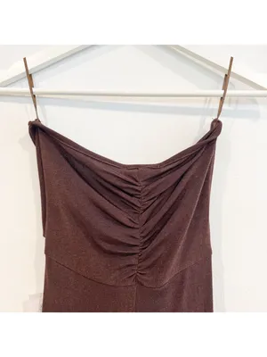 AmyLynn‎ Twist Front Rosette Maxi Dress Small Wedding Guest Romantic Chic Brown thumbnail 8