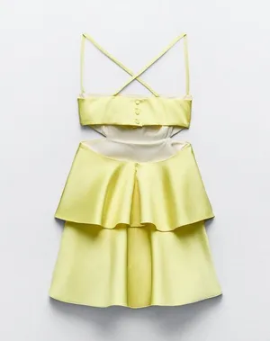 Zara dress mini cut out ruffle yellow blogger wedding evening summer party thumbnail 16