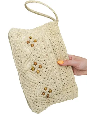 Vintage 70s Crochet Boho Philippine Macrame Crochet Clutch thumbnail 1
