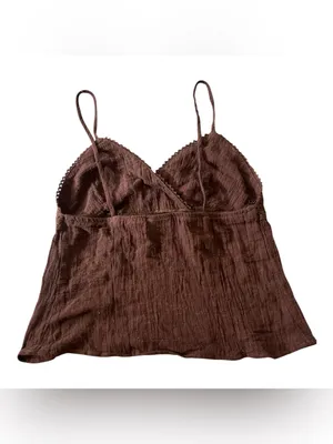 Vintage Y2K Newport News Brown Crinkle Cotton Lace Cami Top Size S thumbnail 2