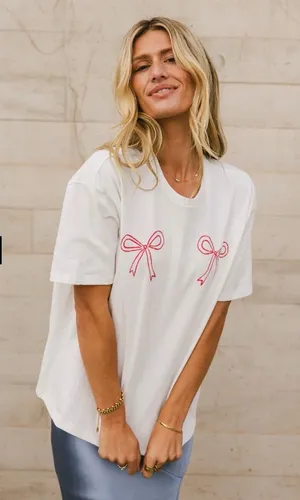 Bohme White Tee with red bows graphic XS thumbnail 1