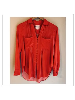 Anthropologie Maeve Matilda Polka Dot Blouse Button‎ Front Red White Size S thumbnail 3