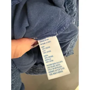 American Eagle Blue Pintuck Lace Trim Boho Peasant Blouse Large thumbnail 6
