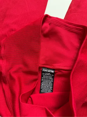 PINK VS Active High Rise Ribbed Seamless Leggings, Red, Size L thumbnail 4