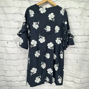 Banana Republic Dress 6 Blue Floral Frill Ruffle 3/4 Sleeve Shift Business thumbnail 2
