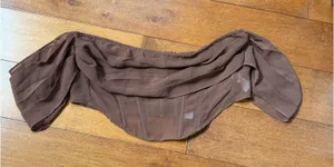 Pretty Penny Boutique Brown cropped corset off the shoulder sleeve top thumbnail 1