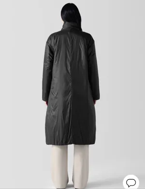 Eileen Fisher Long Down Puffer Coat Eggshell Gray Stand Collar Size L thumbnail 3