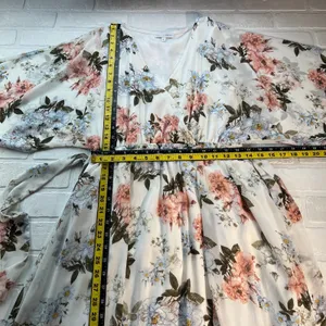 BALTIC BORN Maxi‎ Dress Womens Large White Floral Belted V-Neck Feminine Flowy L thumbnail 9