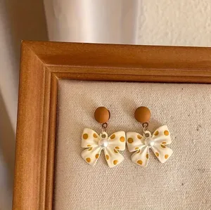 NEW Polka dot coquette bow earrings trendy bow earrings bow jewelry brown bow earrings thumbnail 4