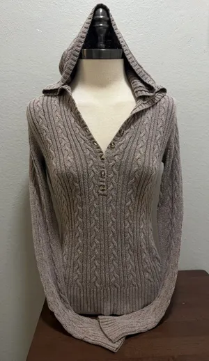 Aeropostale VTG Brown Cable Knit Hooded Sweater M Y2K thumbnail 1