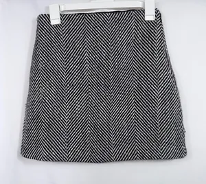 LOFT Size 0 Black White Herringbone Wool Mini Skirt thumbnail 1