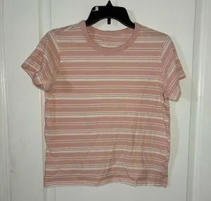 Pink and White Striped Crop Top Size M thumbnail 1