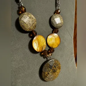 Bronzite Shell Statement Silver Tone Necklace Brown thumbnail 2
