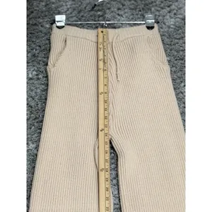 Athina Women’s Beige Pants 100% Viscose Ribbed Knit Wide Leg Drawstring Size S thumbnail 13