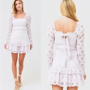 Elegant Lilac Lace Smocked Eyelet Lace Saylor Dress L thumbnail 2