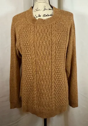 Crown & Ivy Tan Oversized Long Sleeve Cable Knit Mock Neck Sweater Size XL thumbnail 1