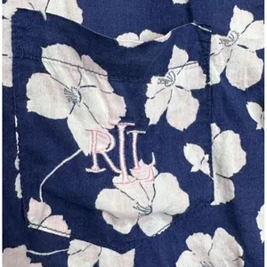 Lauren Ralph Lauren Womens Navy Floral Pajama Top‎ Sleep Shirt Monogram Small thumbnail 4