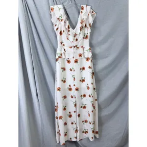 Ali & Jay White Orange Floral Ruffle‎ Peplum Maxi Dress M Wedding Guest Summer thumbnail 2