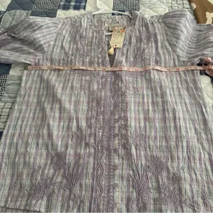 Johnny Was Malo Puff Sleeve Blouse S NWT Lavender Plaid thumbnail 6