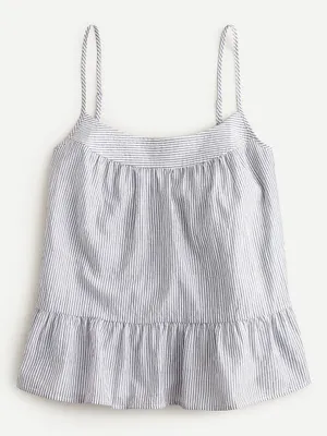 J. Crew Navy and White Striped Ruffle-Hem Camisole thumbnail 1