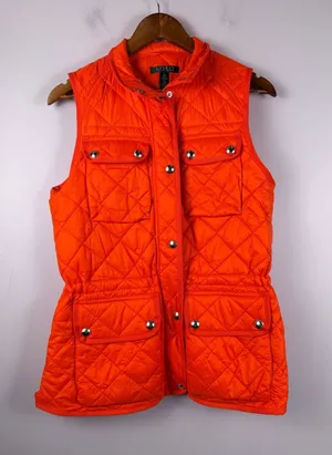 Lauren Ralph Lauren hunter orange quilted puffer vest size medium thumbnail 1