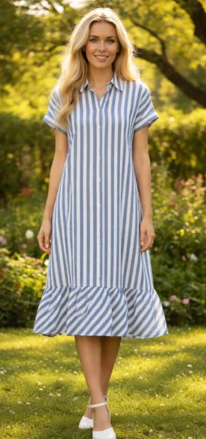 Style & Co. Blue White Striped Flutter Midi Dress Women's Size M NWT thumbnail 1