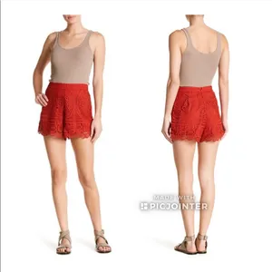 Lovers + Friends Red Lace High Waist Shorts S NWT Eyelet Scallop thumbnail 2
