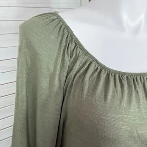 Loft Slub Jersey Knit Scoop Neck‎ Peasant Tee Shirt Olive Green Large thumbnail 5