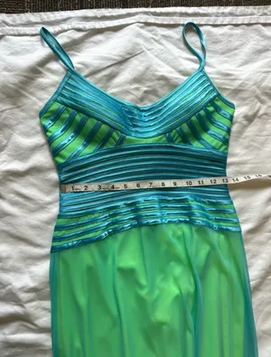 Mary. L Couture Neon Green Aqua Formal Gown Maxi Dress Size 4 Prom Pageant thumbnail 6