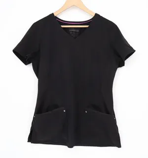 Purple Label by Healing Hands Scrub Top Women's Medium Black V-Neck Short Sleeve thumbnail 1