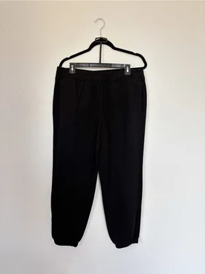 Solid Black Fleece Jogger Pants Size L thumbnail 2
