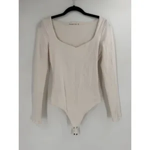 Abercrombie & Fitch Bodysuit Womens Small White Sweetheart Neck Long Sleeve NWT thumbnail 3