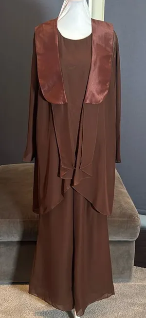 Women’s Brown Chiffon Lapel Jacket 3 Piece Formal Wedding Party Pant Suit Size 4 thumbnail 1