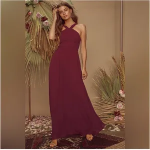 Lulu’s Burgundy/Wine Crisscross Halter Formal / Wedding Guest Maxi Dress Size L thumbnail 8