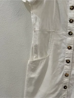 Madewell Linen-Cotton Puff-Sleeve Mini Dress in‎ Lighthouse Size 6 thumbnail 8