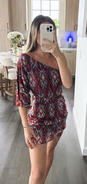 Emmelee Navy/Red One Shoulder Dress (Size Small) thumbnail 1