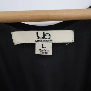 YA Los Angeles Black V-Neck Blouse Short Sleeve Ladder Cutout Sheer Back Large thumbnail 2
