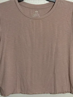 Aerie Women's Mauve‎ Tan Ribbed Crewneck Short Sleeve Crop Top Minimalist size M thumbnail 3
