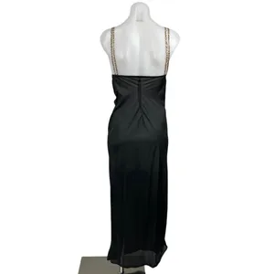 Women's Black Leopard Sleeveless Sheer Mesh Tank Cami Maxi Slip Dress Size M thumbnail 4