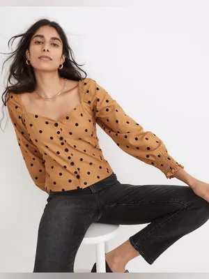 Madewell Corduroy Sweetheart Smocked-Back Top in Dot Size 4 - C70-003 thumbnail 1