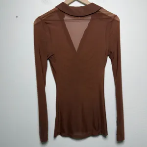 Free People Women Lucky Mesh Shirtee Top XS Brown‎ Mesh Ruched Button Up thumbnail 6